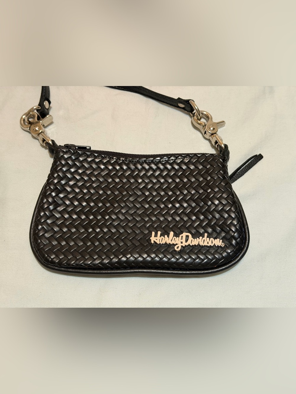 Harley-Davidson Black Woven Genuine Leather Crossbody Bag USA Vintage Style